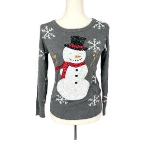 Tipsy Elves Gray Sequin Snowman Crewneck Sweater